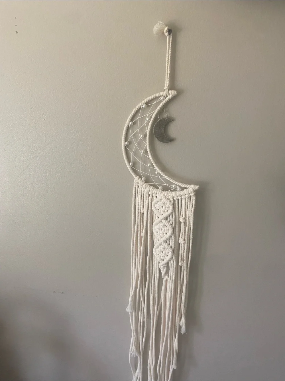 Handmade 34” White Crescent Moon Macramé Wall Hanging